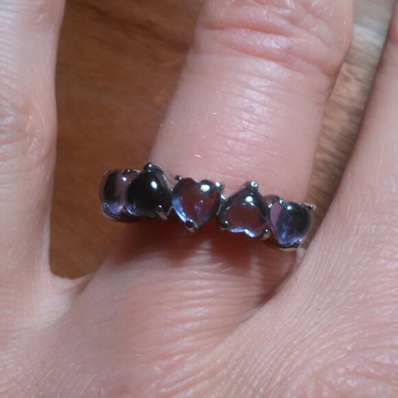 African Amethyst 5 Stone Stainless Steel Heart Ring (Size 6) - Picture 1 of 15
